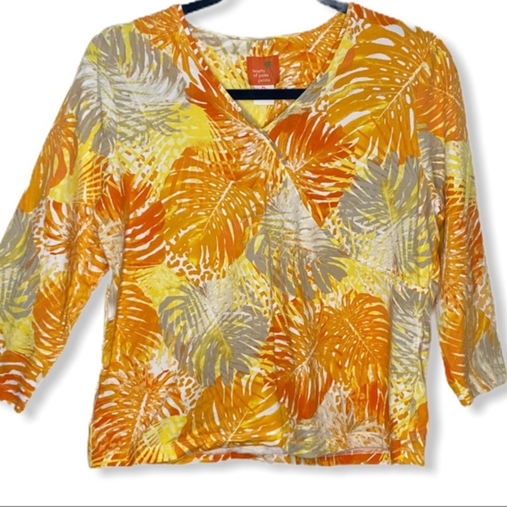Hearts of palm petite leaf print blouse